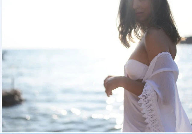 Women's cotton beach bikini lace white blouse for swimming and wading