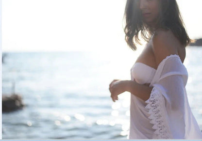 Women's cotton beach bikini lace white blouse for swimming and wading