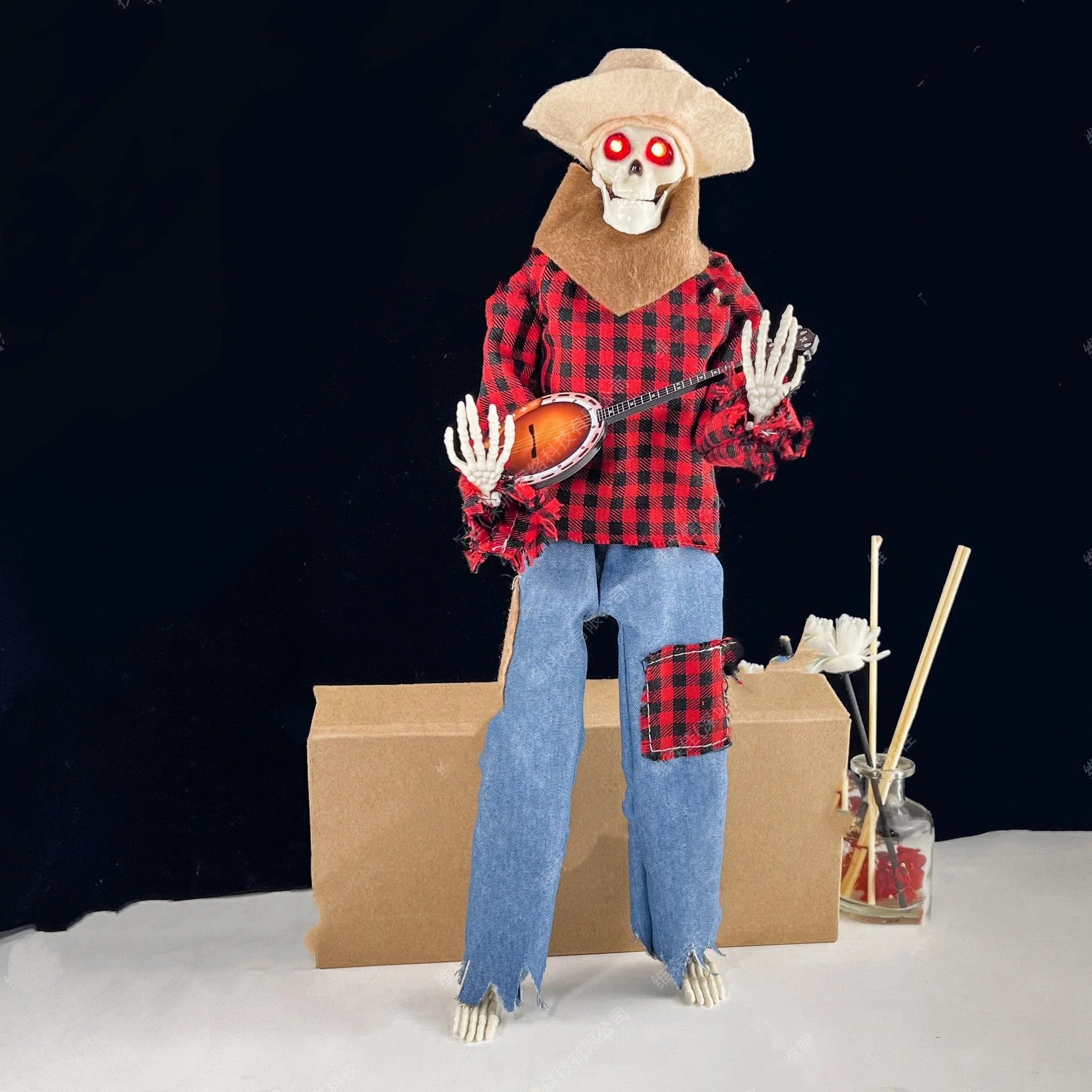 Luminous skeleton figure holding a glowing guitar, creating a captivating Halloween decoration