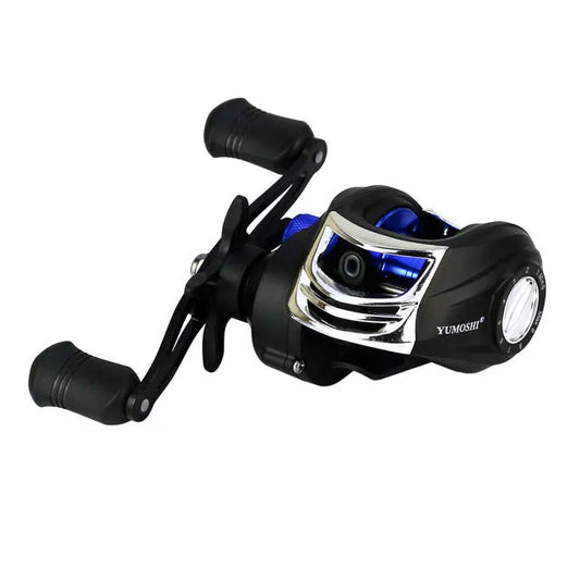 YUMOSHI AK Series Fishing Reel with magnetic brake in black and red