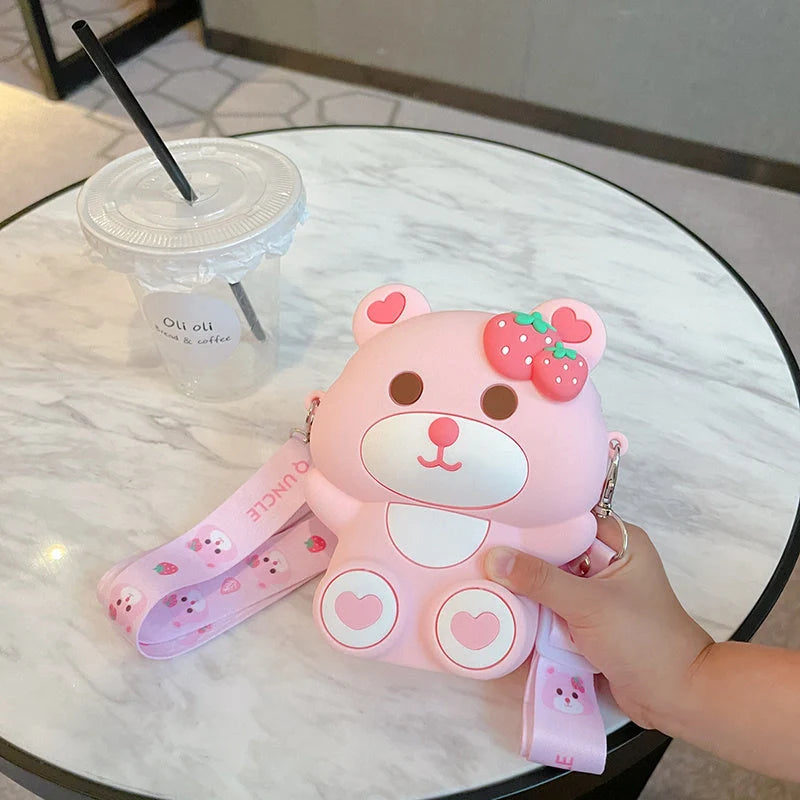 Kids' adorable strawberry bear shoulder bag for daily use