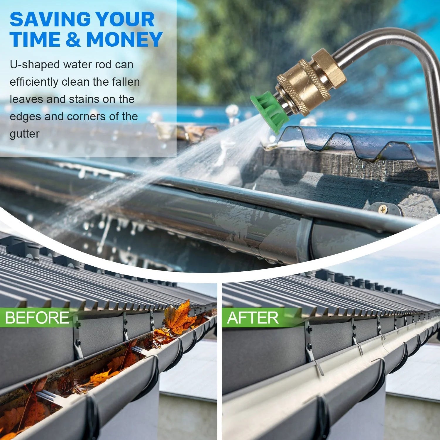 Premium high-pressure gutter cleaner with 110-inch stainless steel rod for efficient drain, gutter, and eaves cleaning