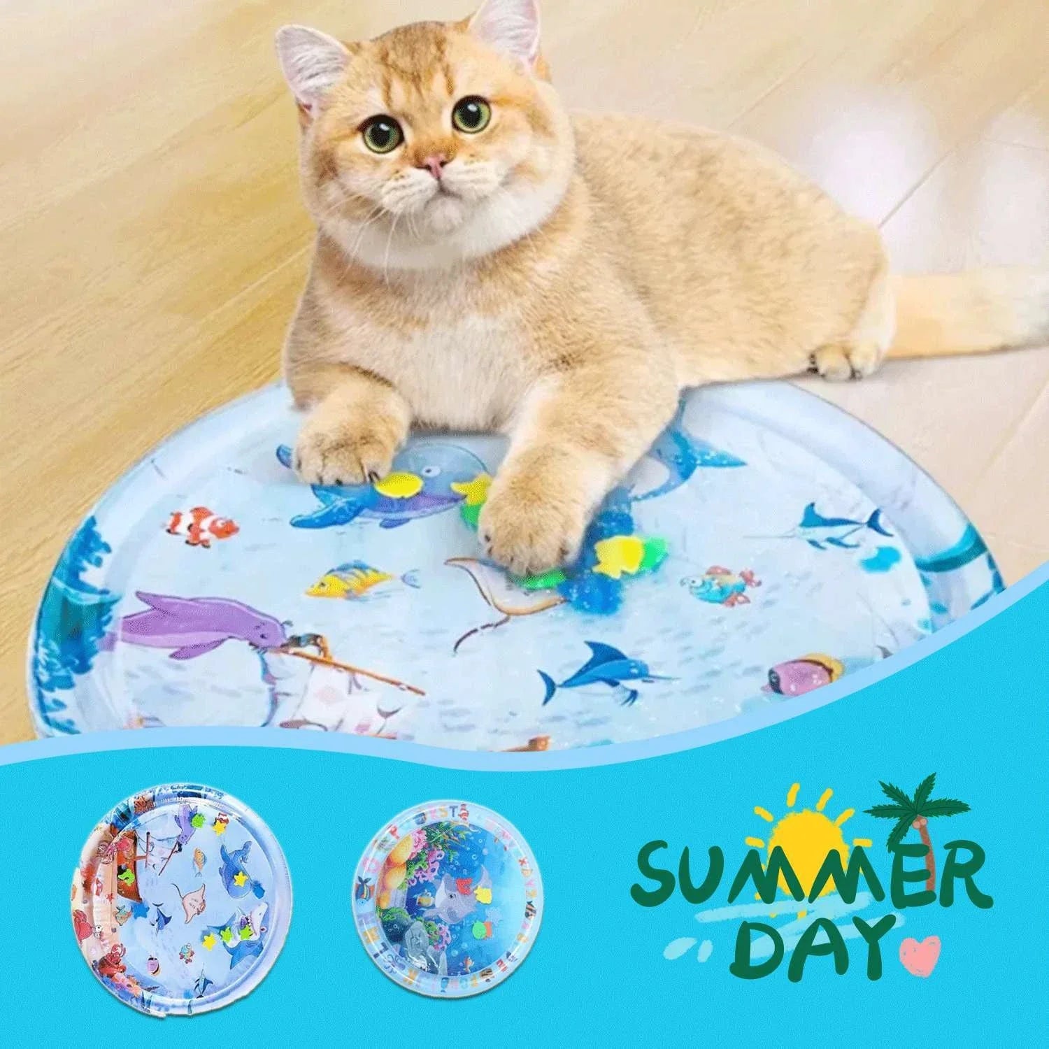 Cooling pet water mat with vibrant animal-themed designs for dogs and cats to stay cool and comfortable