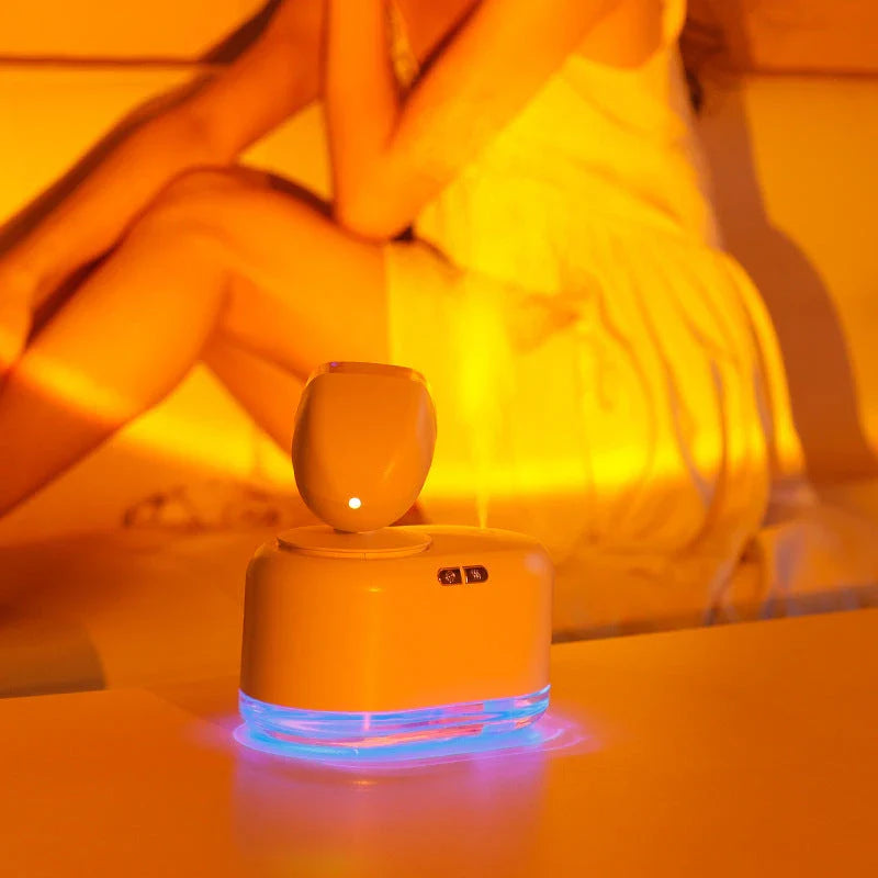 Wireless sunset lamp and ultrasonic humidifier with adjustable lighting and mist settings for home decor