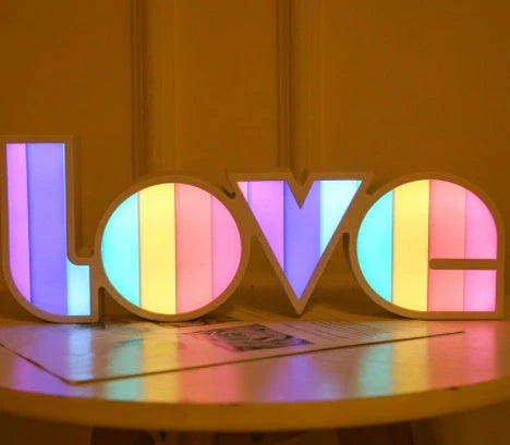 Rainbow-style LED LOVE light with "LOVE" design for romantic and festive decor