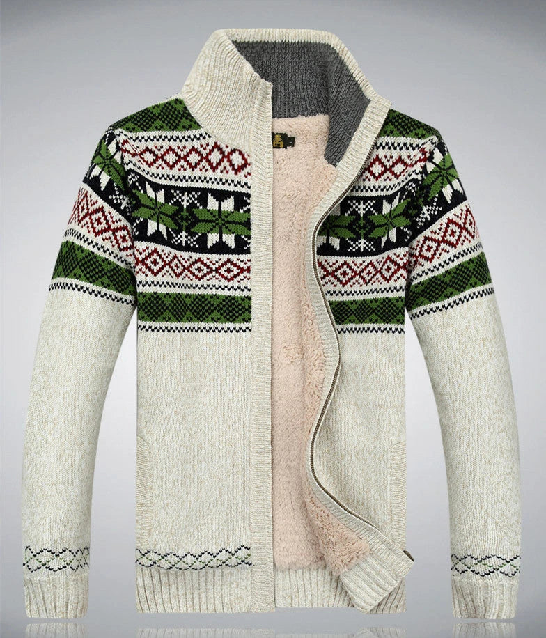 Cozy and stylish velvet winter cardigan for men, available in blue, white, red, and grey colors