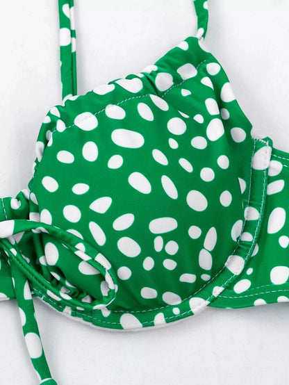 Women's green and purple split swimsuit bikini in polyester, sizes S to L
