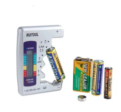 Universal Digital Battery Tester with LCD display for checking AA, AAA, 9V, and button cell batteries