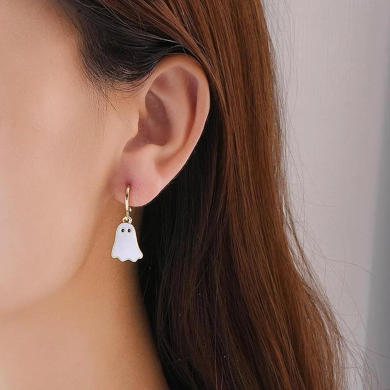 Gold plated Halloween ghost huggie hoop earrings for women, hypoallergenic and stylish