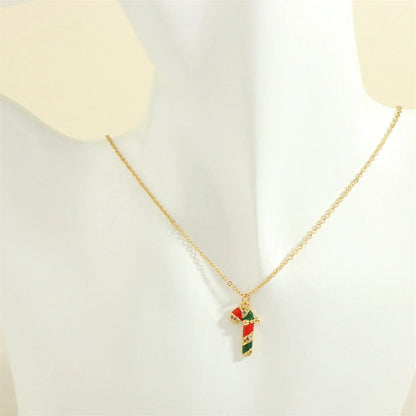 Festive Christmas-themed necklace with oil-drop pendant and coloured rhinestones