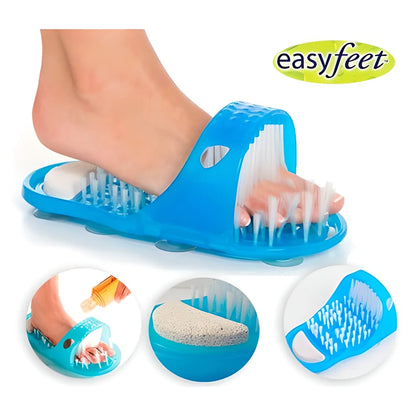 EasyFeet Premium Shower Foot Scrubber & Massager with soft bristles, pumice stone, and suction cup design