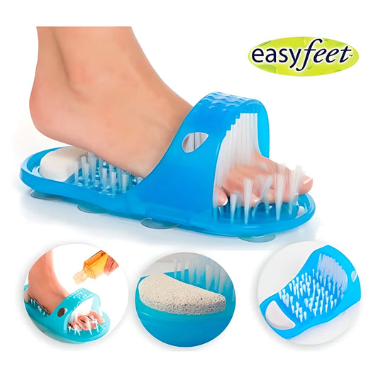 EasyFeet Premium Shower Foot Scrubber & Massager with soft bristles, pumice stone, and suction cup design