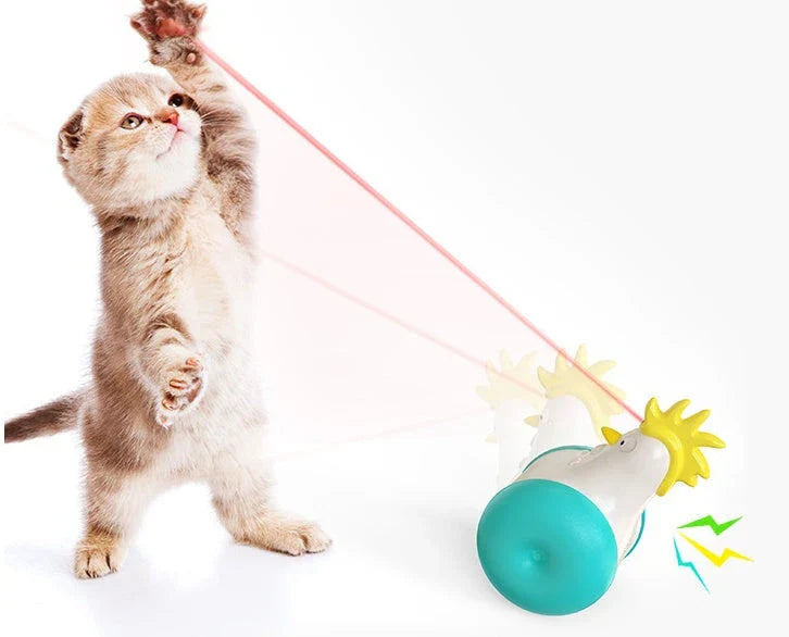 Electronic cat toy with infrared laser, sound, and self-balancing features to captivate and entertain feline companions