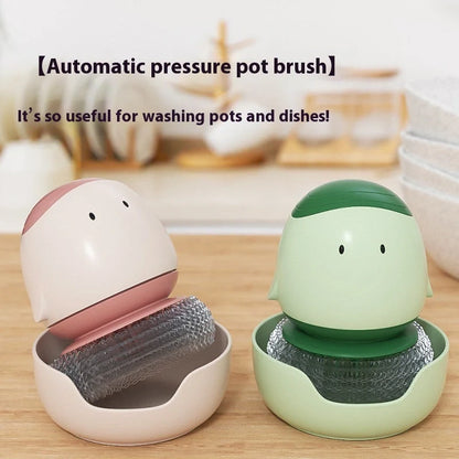 Automatic liquid filling dishwashing brush with cute chicken design and replaceable head