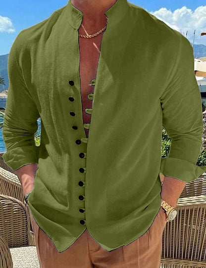 Cotton and linen loose long sleeve shirt in various colours