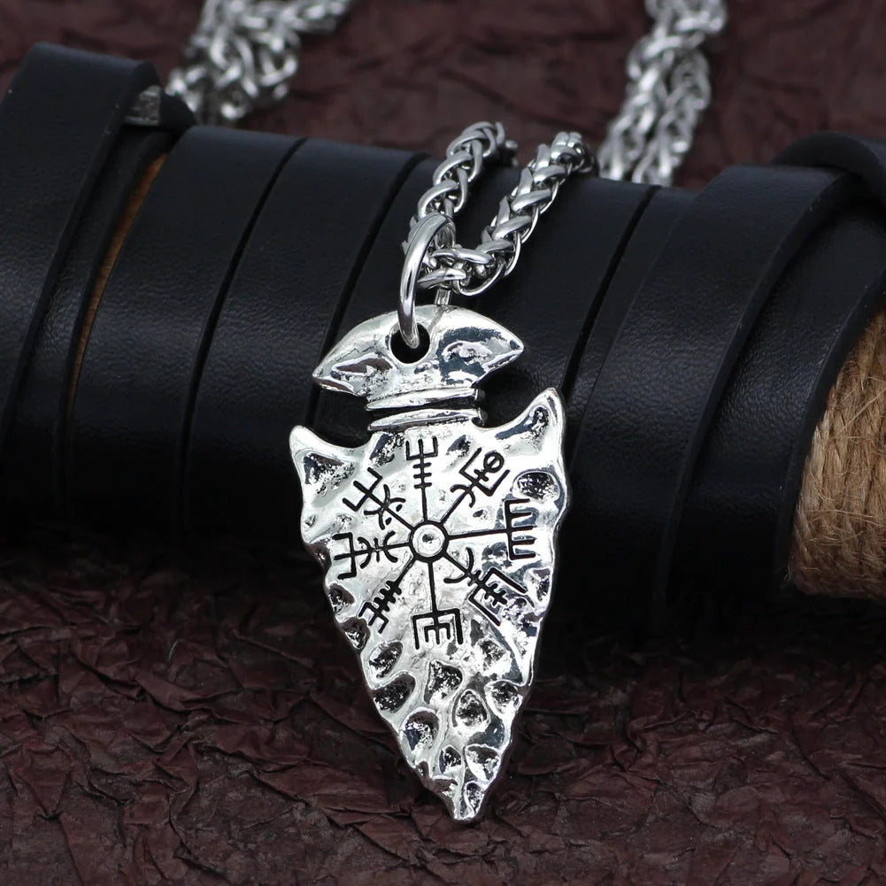 Alloy compass pendant necklace with twisted piece chain in silver and ancient tin finishes