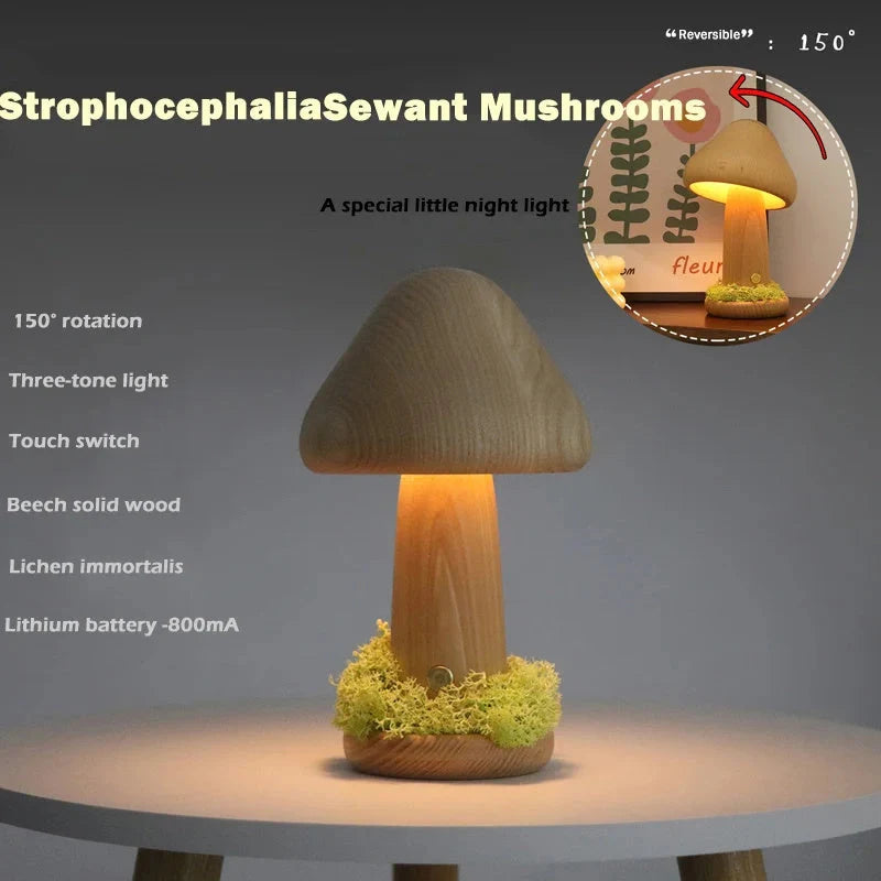 Twisted Mushroom Night Light in beech wood with USB charging