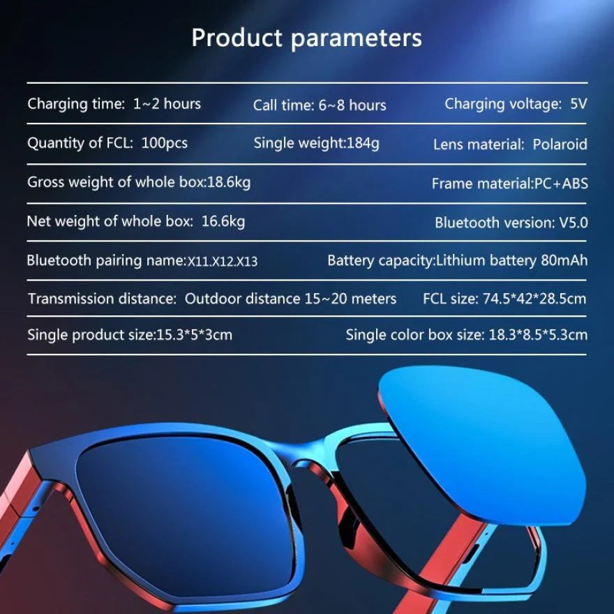 Bluetooth 5.0 smart sunglasses with waterproof design for sports and calls
