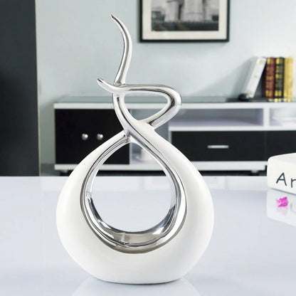 Modern minimalist white porcelain electroplated ceramic ornament for TV cabinet