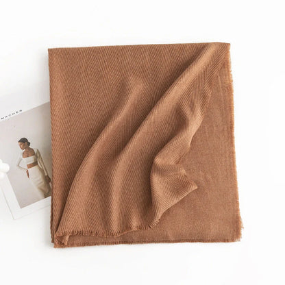 Herringbone pattern artificial cashmere scarf with tassel fringes