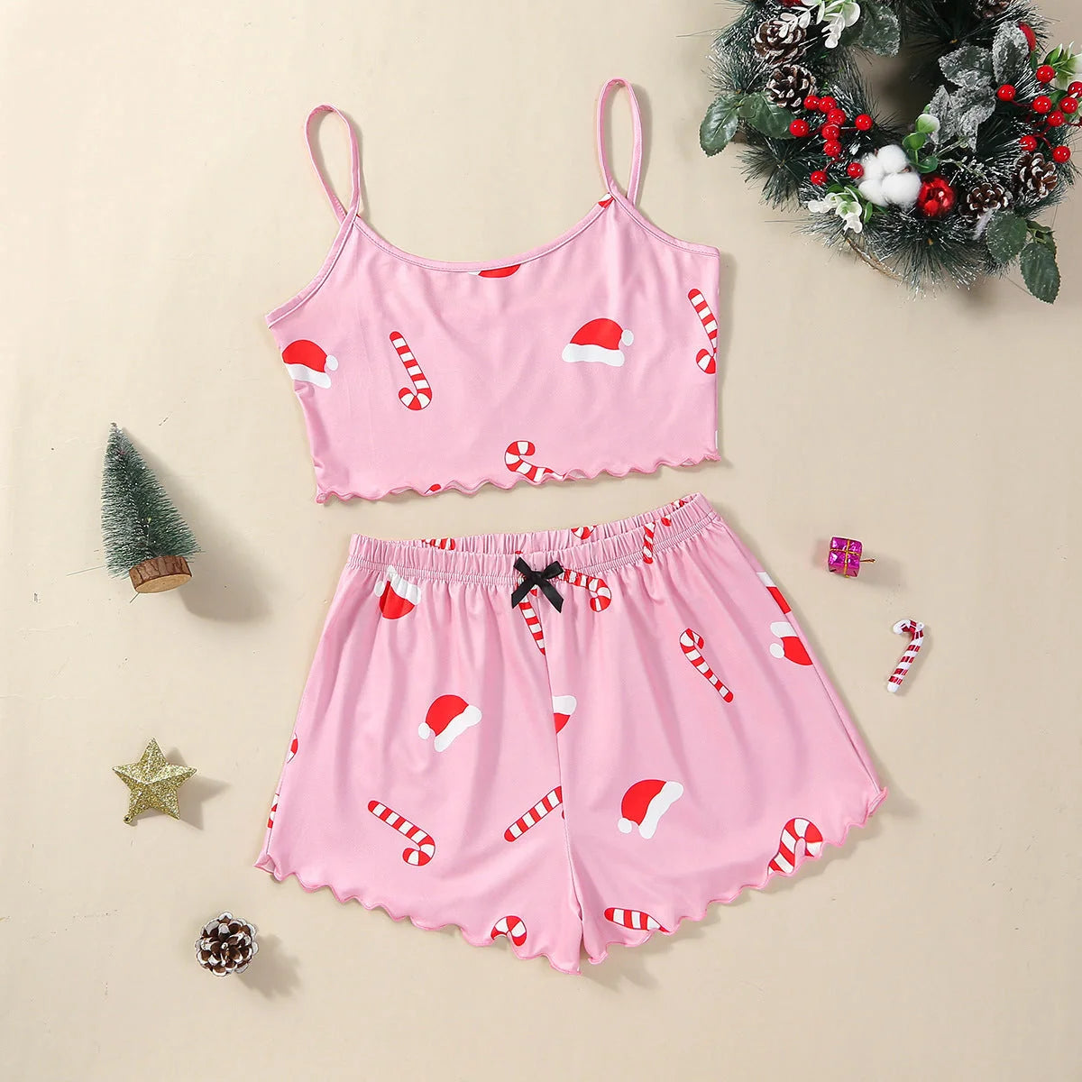 Women's Christmas-themed thin milk silk pajamas set with festive designs