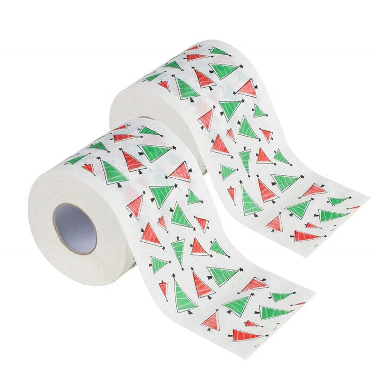 Christmas themed toilet roll with Santa Claus and holiday designs