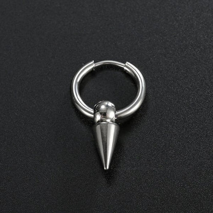 Stainless steel triangular hoop earrings in white, black, and gold options
