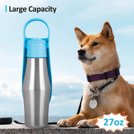 Portable dog water bottle with soft silicone leaf design for outdoor hydration