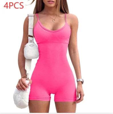 Premium workout jumpsuit with spaghetti straps, available in a variety of vibrant colors for an elevated fitness style