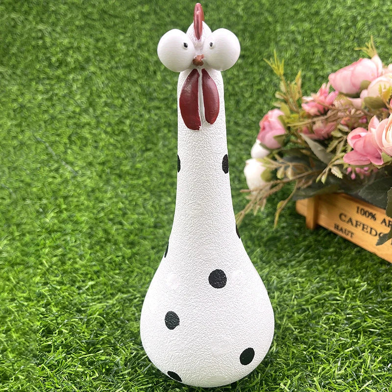 Decorative Chicken Statues in various vibrant colors for garden, patio, and yard decor