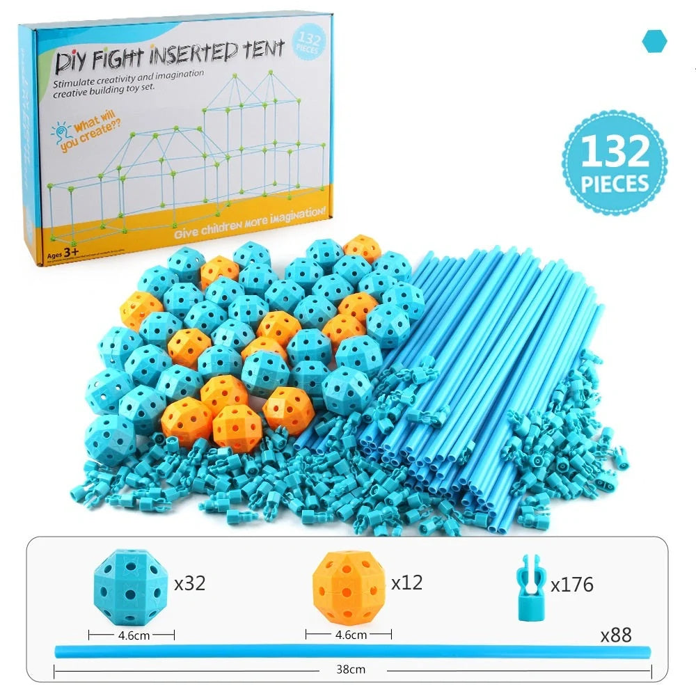 Kids DIY 3D Construction Fort Building Kit with sticks and balls for creative play