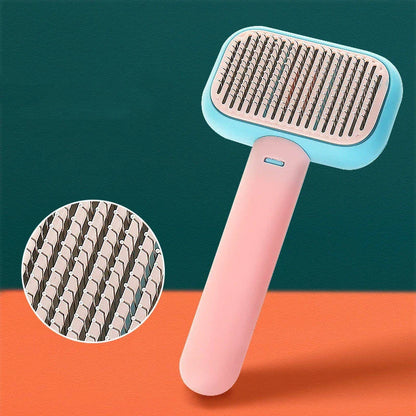 Premium pet hair brush with stainless steel and plastic construction, designed for grooming and massaging cats and dogs