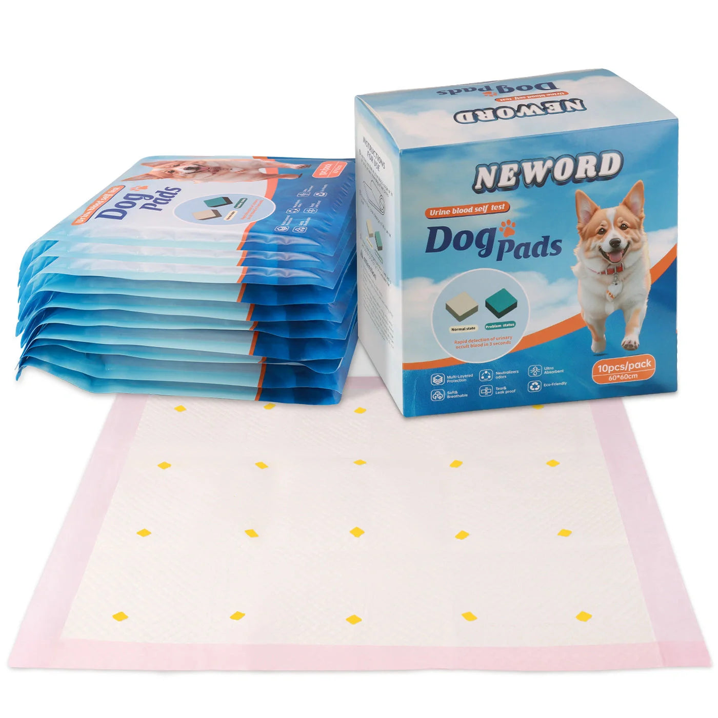 Premium dog detection urine pads, 10-pack, for clean and dry floors