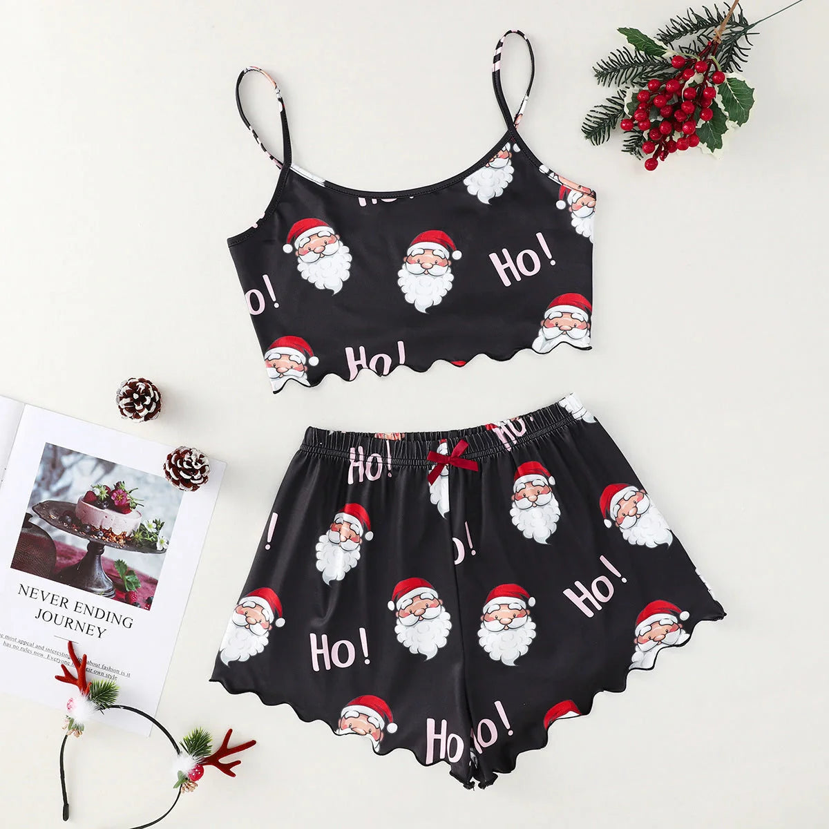 Women's Christmas-themed thin milk silk pajamas set with festive designs