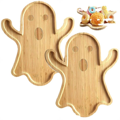 Halloween bamboo cheese platter with ghost design, perfect for parties and gatherings.