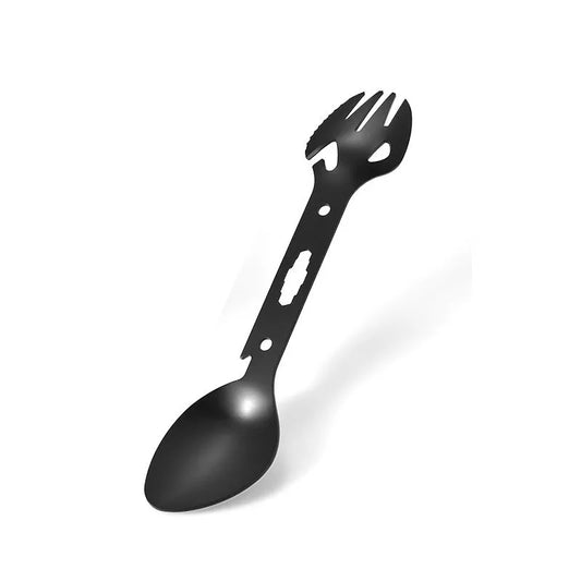 Stainless steel multifunctional fork and spoon set with bottle opener for outdoor adventures