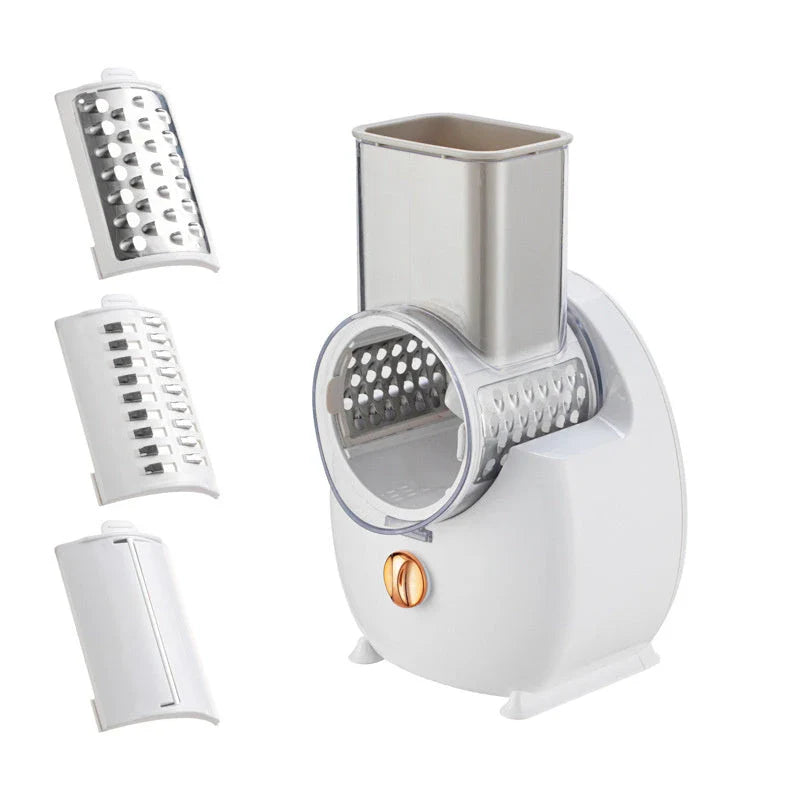 Electric Vegetable Slicer with Interchangeable Blades, Suction Base, and Compact Design for Efficient Meal Prep