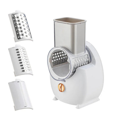 Electric Vegetable Slicer with Interchangeable Blades, Suction Base, and Compact Design for Efficient Meal Prep