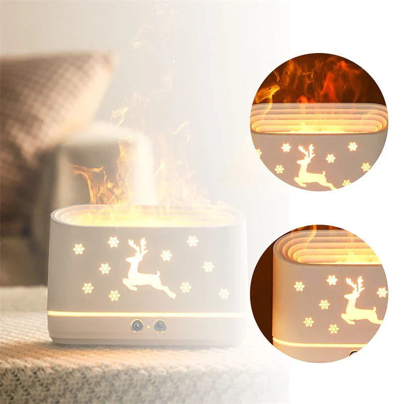 Cozy Flame LED Humidifier with realistic flame effect and silent cool mist diffusion for a relaxing, atmospheric experience