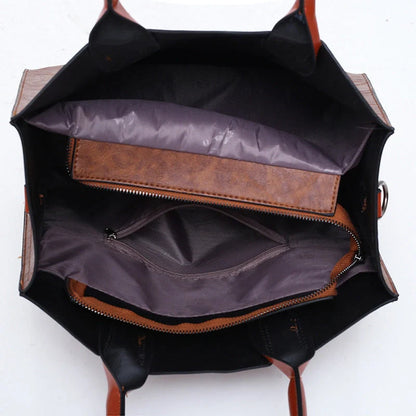 Retro three-piece women's bag set in PU leather, available in red, black, and brown