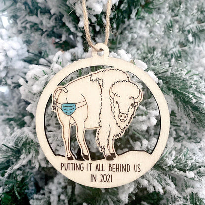Wooden Hollowed-out Christmas Tree Pendant with snowman and deer design