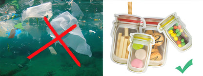 ECOJAR™ BPA-free Reusable Mason Jar Ziplock Bags for storing snacks, leftovers, and packed lunches