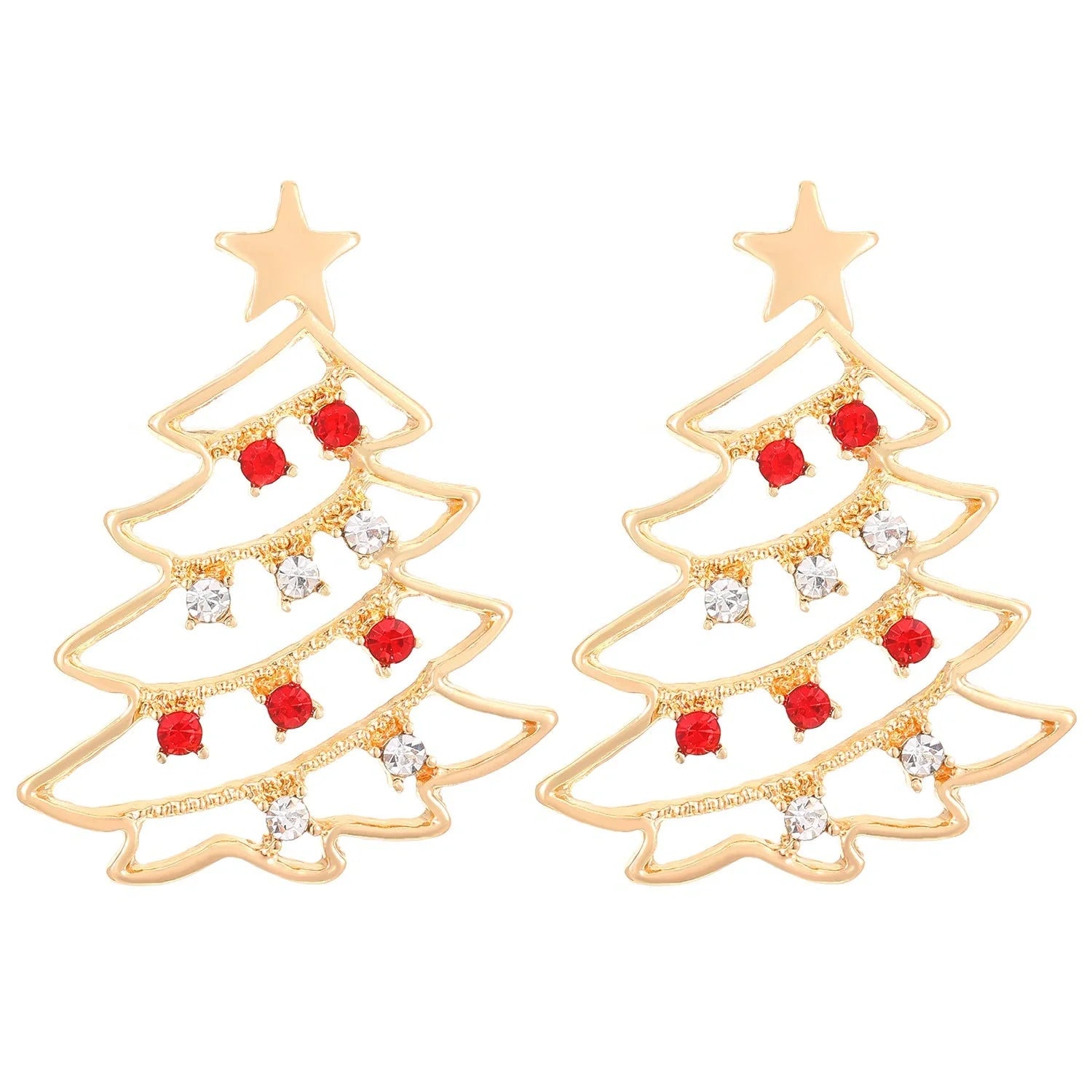 Christmas Tree Zircon Earrings in Gold Red White and Gold Red Green