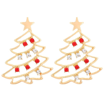 Christmas Tree Zircon Earrings in Gold Red White and Gold Red Green