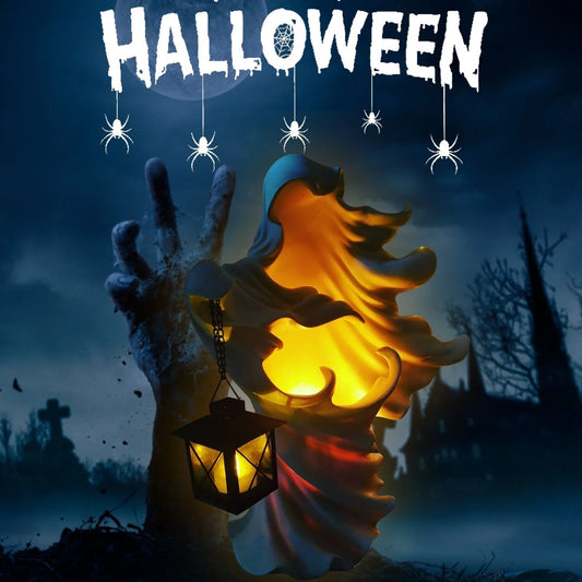 Handcrafted faceless ghost sculpture made of resin, perfect for Halloween decor and parties