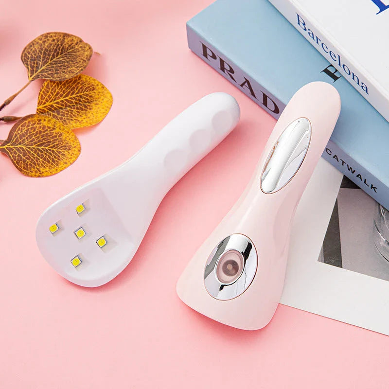 Rechargeable mini UV LED nail lamp in white and pink colors with 5 LED bulbs for curing gel polish