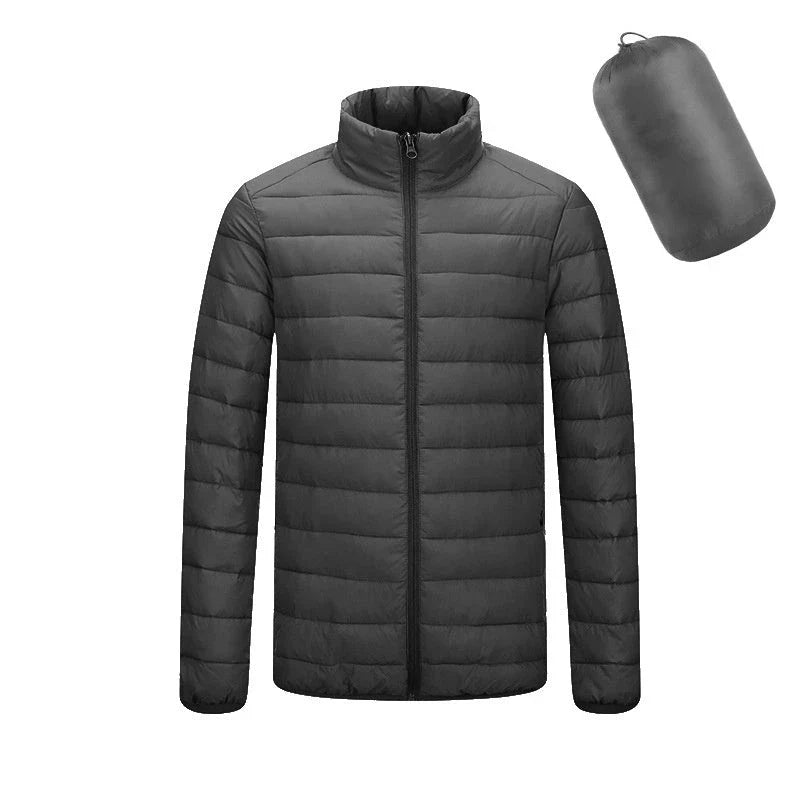 Men's insulated hooded jacket in various colors and styles with adjustable hood and zippered pockets