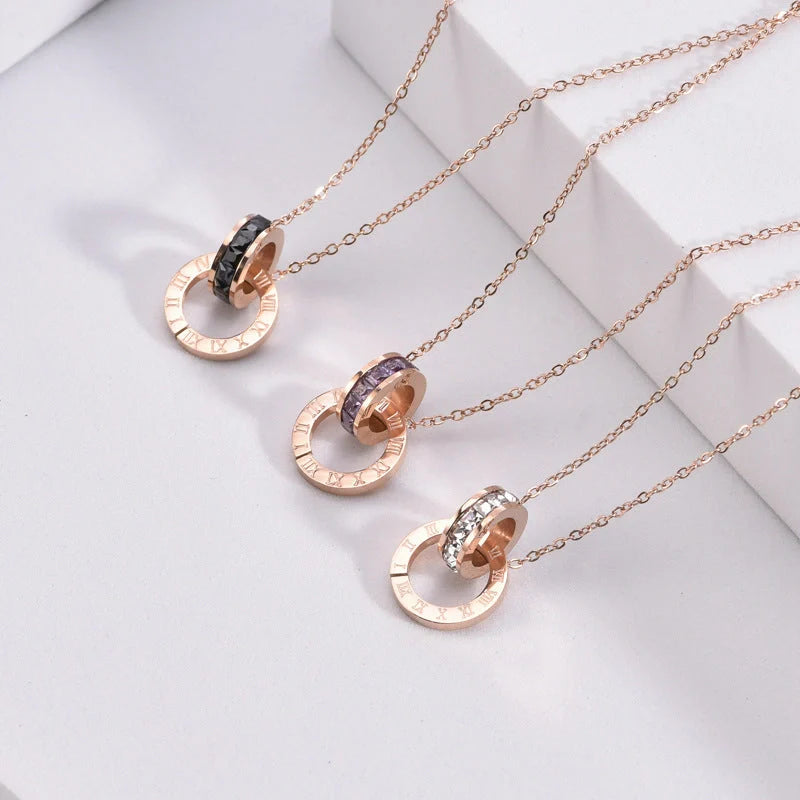 Roman Numeral Diamond Necklace with adjustable titanium steel chain