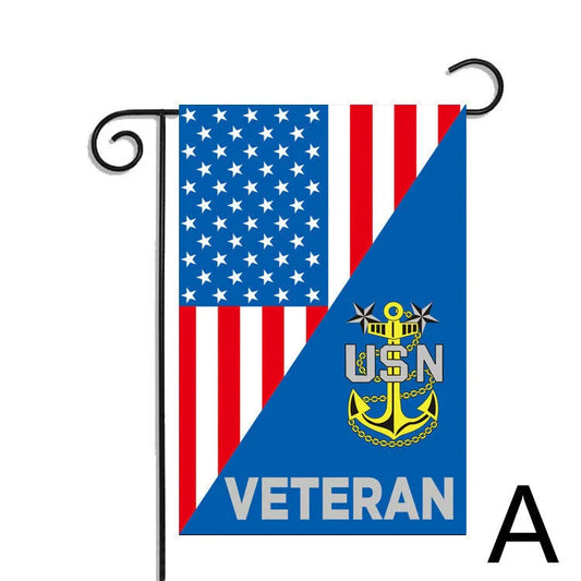 Patriotic polyester garden flag with American flag design, a tribute to British Veterans