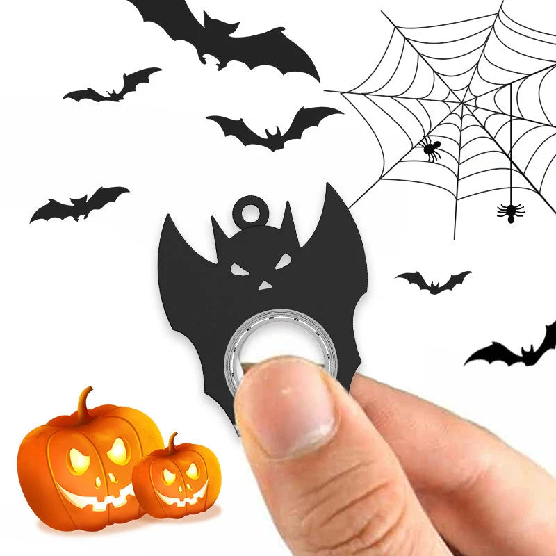 Halloween Bat Demon Ghost Keychain Fidget Spinner Toy - Black